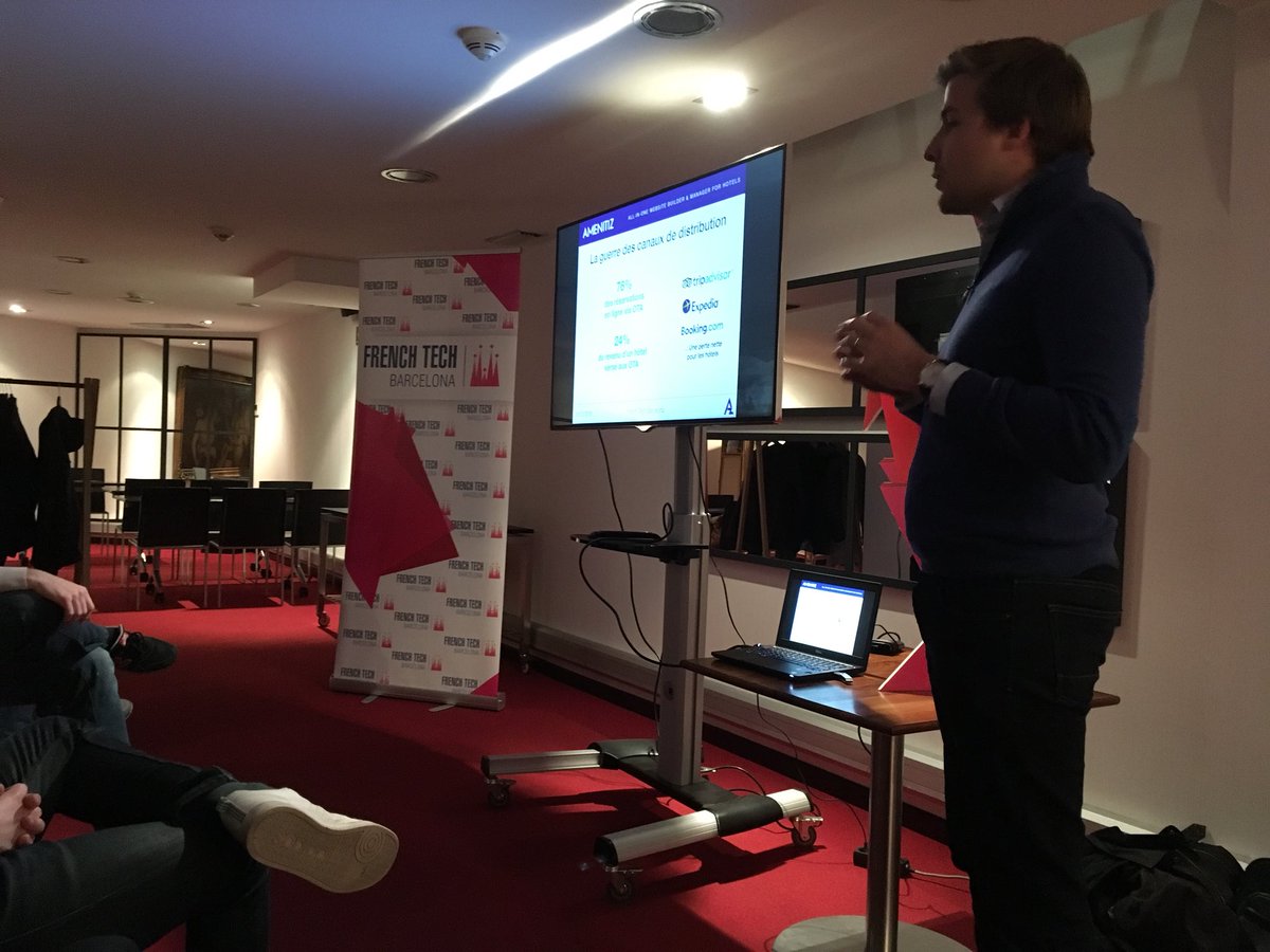 FrenchTechBCN's tweet photo. Full house tonight at Hotel Villa Emilia. La #FrenchTech and #barcelona: travel and tech 💪🏻 Merci @amenitiz @winwinbooking and @Koedia_Corp for this this great pitch night! https://t.co/w97ANMQaSr