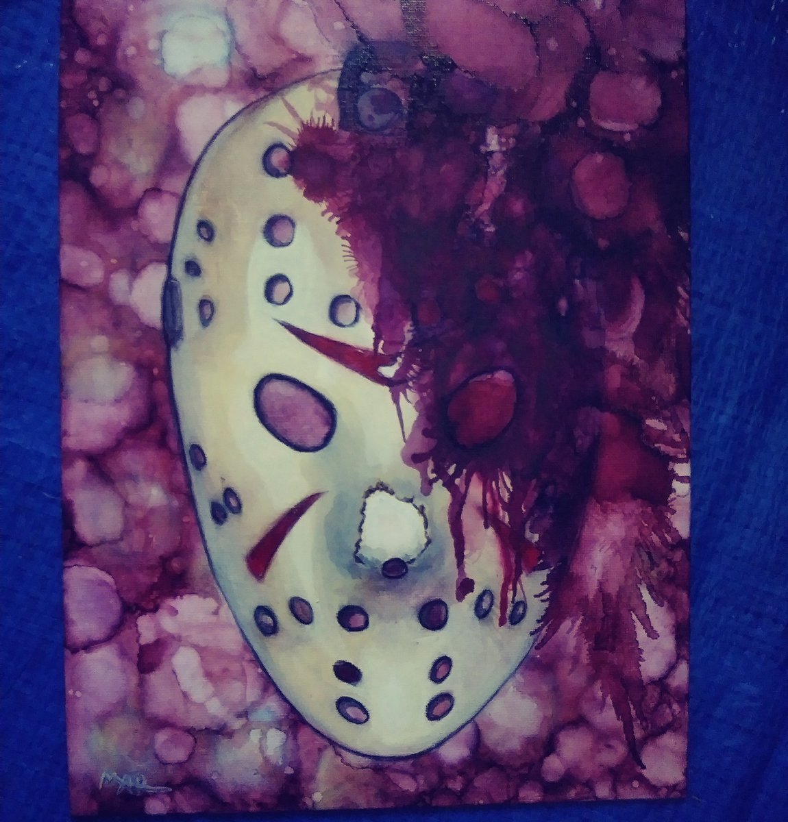 ComicArtbyMAR's tweet photo. WIP adventures with Alcohol Inks 😍 @Comicartbymar
#jasonvoorhees  #Fridaythe13th #slasher #nosleep #freddyvsjason  #crystallake #campcrystallake #nightmare #fight #scary #movienight #horror #horrormovie   #machete #horroricon #horrordecor #horrorartists #alcoholink #painter https://t.co/qO586ALIv5