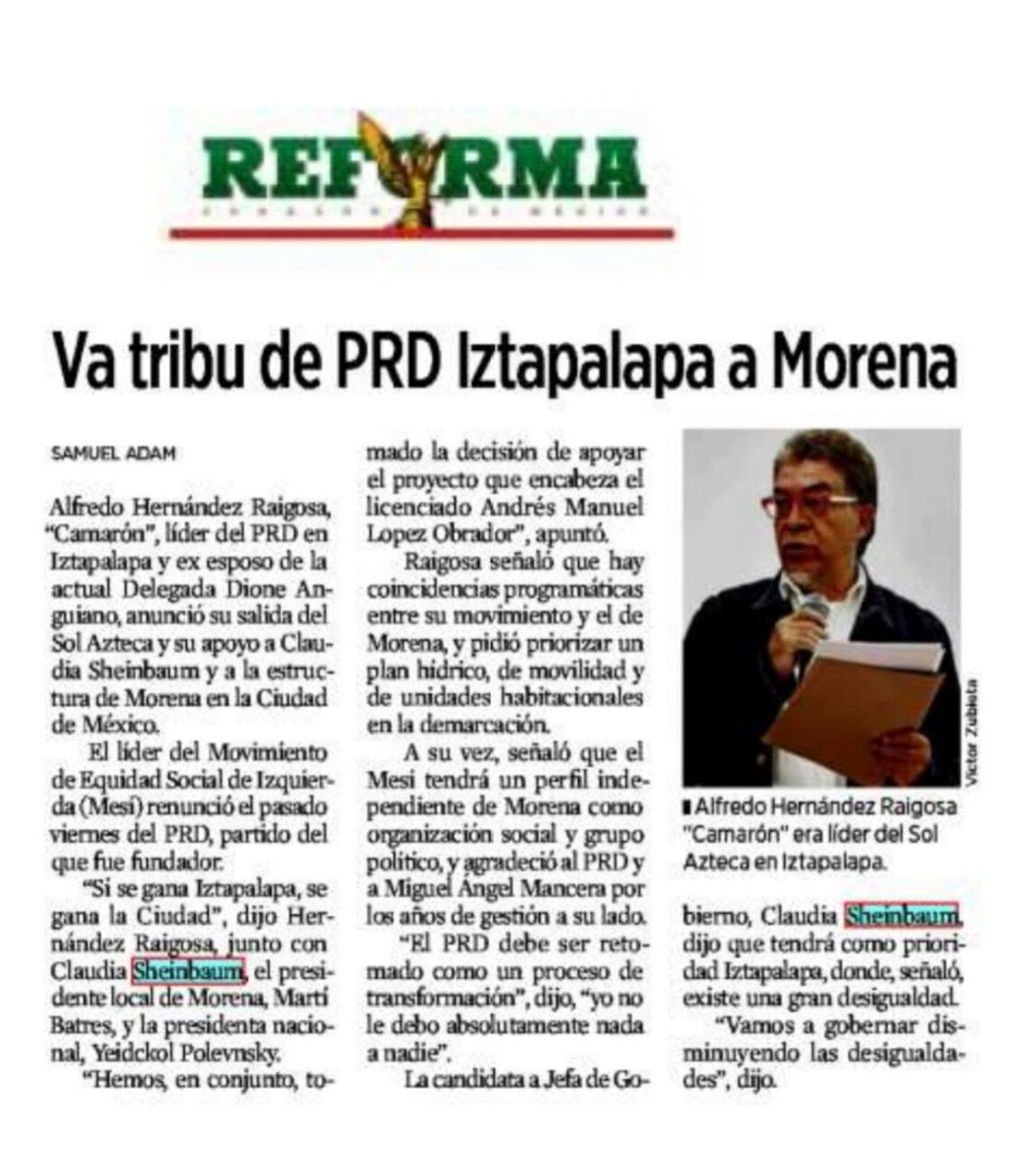 EdgarTo84684635's tweet photo. El #Camarón @AlfredoHRaigosa hizo un equipo #Poderoso en la #CDMX #Iztapalapa al sumarse con @lopezobrador_ @Claudiashein donde su #PlataformaProgresista de 15 Ejes es la propuesta q busca la transformación de la ciudad y el pais @Redes_MORENA @Reforma #JuntosHaremosHistoria https://t.co/aCMHwv9iIc
