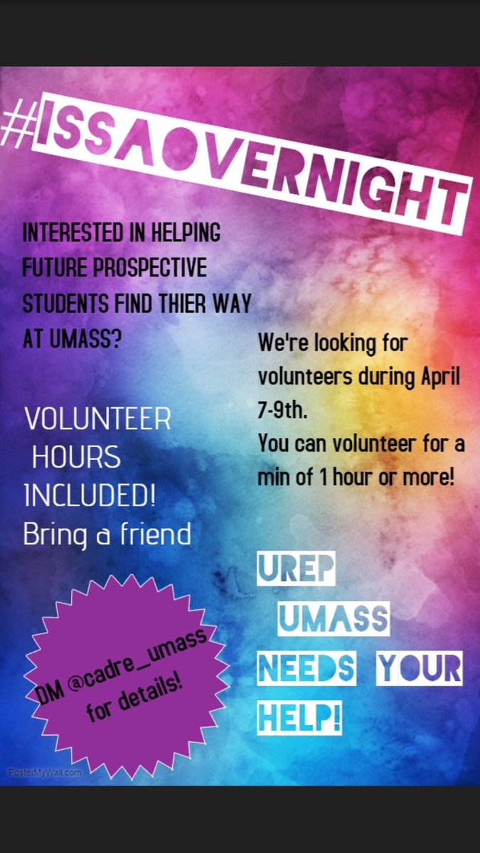 UMassNABA's tweet photo. Need VOLUNTEER HOURS? Sign up for an hour or more with #issaovernight to help future UMass students find their classes and the dorms they’ll be staying in during their visit! 

Email diversity@umass.edu for more details or head over to @CADRE_UMass ! https://t.co/Esl7Axx2p1