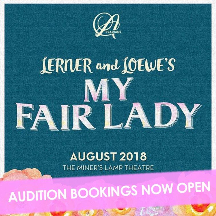thearcadians's tweet photo. Audition Bookings are now open for Lerner &amp; Loewe's MY FAIR LADY. 
All information, audition material and how to book an audition can be found on our website https://t.co/fQIt7jDGtC.

#ARCOSMyFairLady https://t.co/Wczr68hdfa