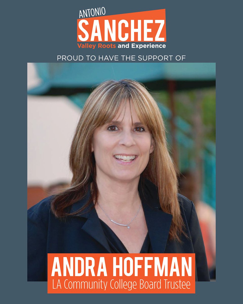 SanchezCA39's tweet photo. Special thanks to LA Comm College Board Trustee @andra_hoffman for her endorsement. Proud to have so many education leaders on our team https://t.co/D3PBf0XPLL