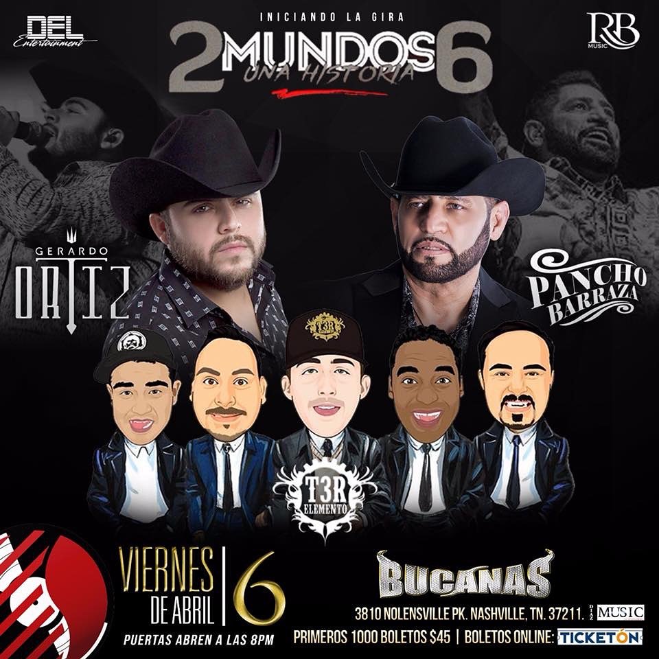 ivezitha12ramos's tweet photo. Este viernes 6 de abril prepárate para este súper evento en #Bucanas #NasvilleTN #2MundosUnaHistoria6 Con @panchobarraza20 junto a @gerardoortiznet @RBMUSICOFICIAL @DivasDeBarraza ya puedes comprar tus boletos en online en https://t.co/bWs2soPd3v https://t.co/Nog7NgAOiw
