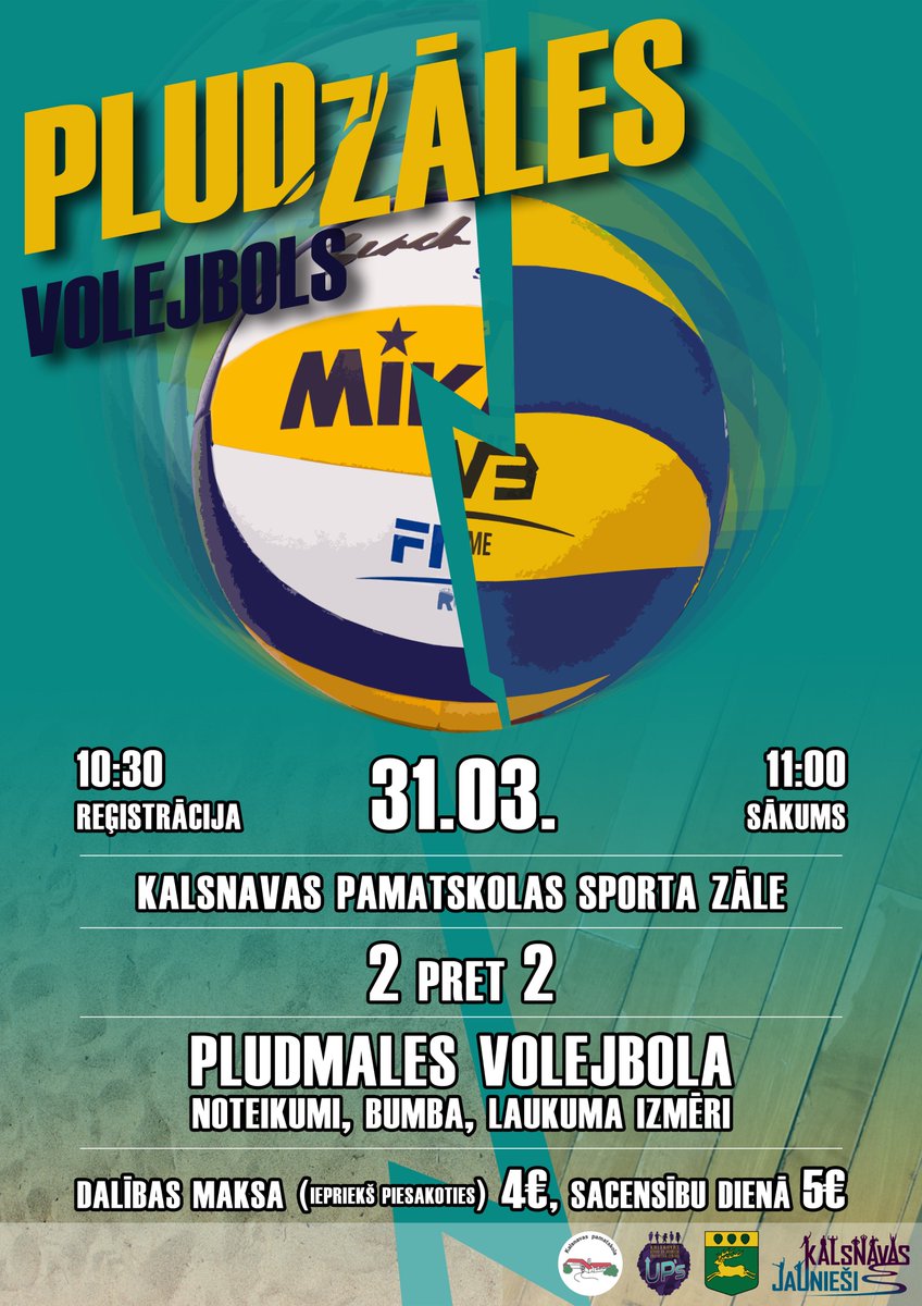 PLUDZĀLES VOLEJBOLS '18
Šo sestdien Kalsnavas pamatskolas sporta zālē!
Elektroniskā iepriekš pieteikšanās: goo.gl/forms/JrSkULYa…
Nolikums: ej.uz/pludzalesvolej…