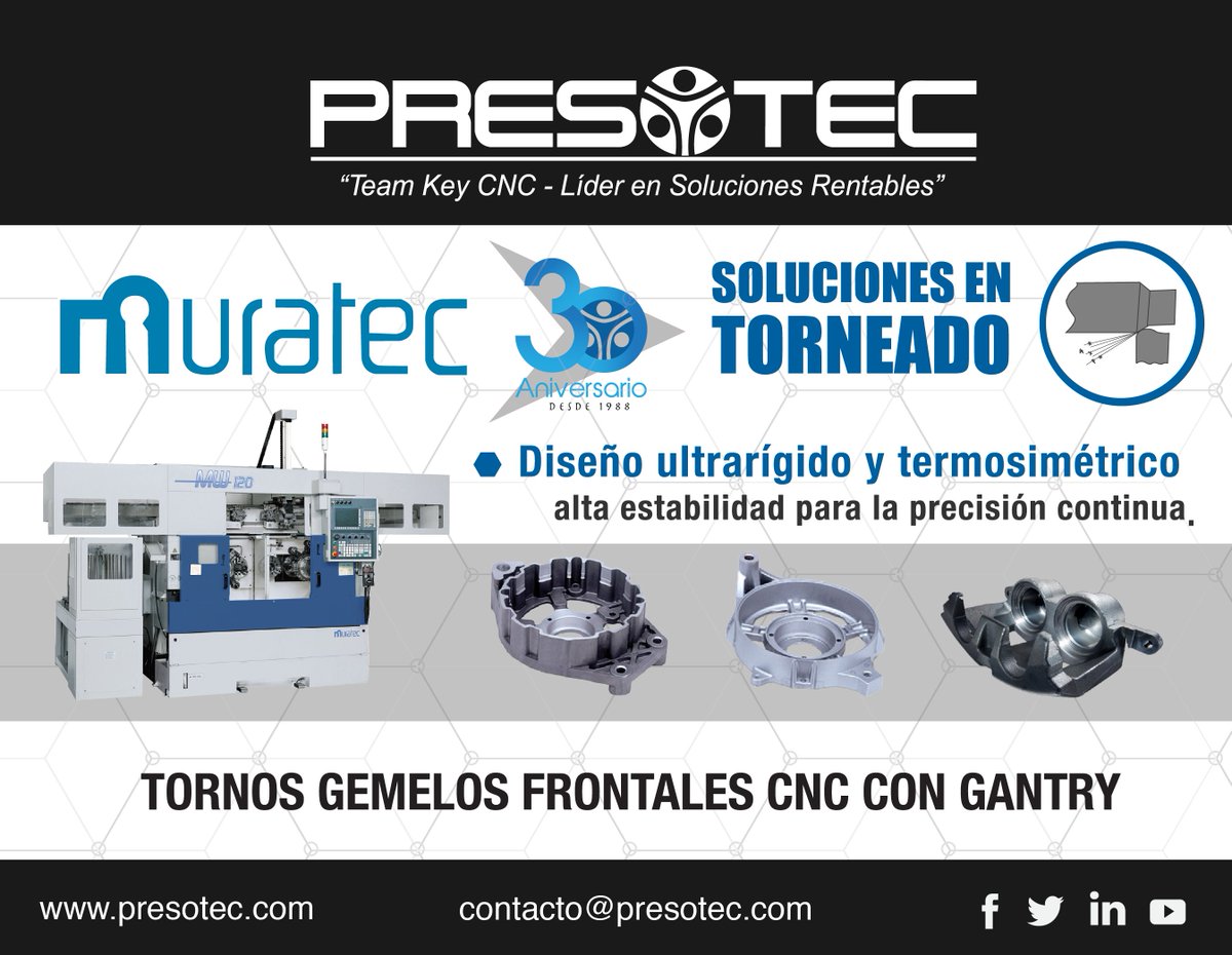 presotec's tweet photo. @presotec #tornosCNC #tornosgemelos #tornosgemeloscongantry #tornosgemelosfrontales #Muratec. Visita nuestra página web: https://t.co/hSS7deYtO1 - productos - Tornos CNC - Muratec y conoce la amplia gama de modelos y características que ofrece nuestra representada. https://t.co/DQAEVog3dn