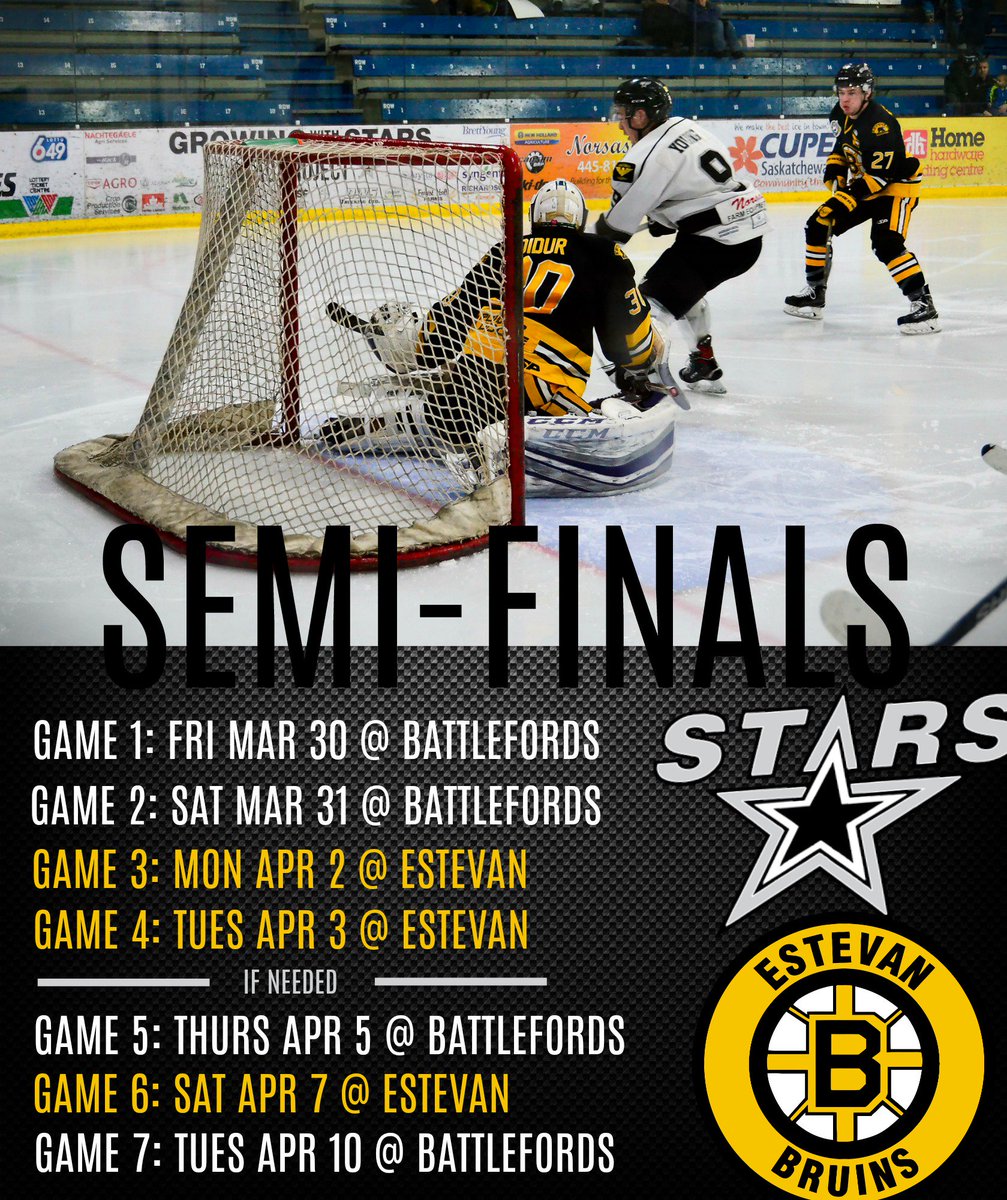 Semi-Finals are all set! North Stars will be taking on the <a href="/estevanbruins/">Eagle Sky Estevan Bruins</a> starting at home this coming Friday and Saturday! Tickets for Game 1 and 2 are now available! Buy yours here: tickets.northstars.ca