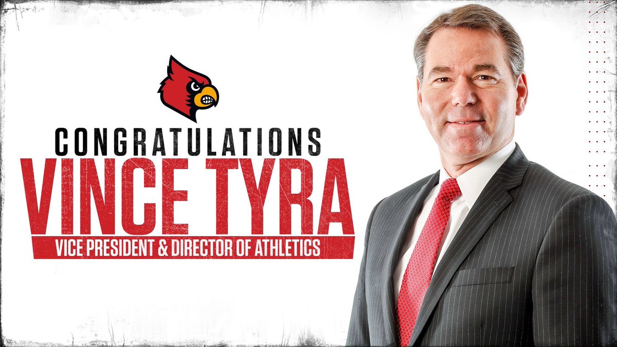 UofLCampusStore's tweet photo. Huge congratulations to Vince Tyra for becoming our full-time Athletic Director! We’re excited for the future 👍👏 #GoCards #L1C4 https://t.co/56l2e9dTWy