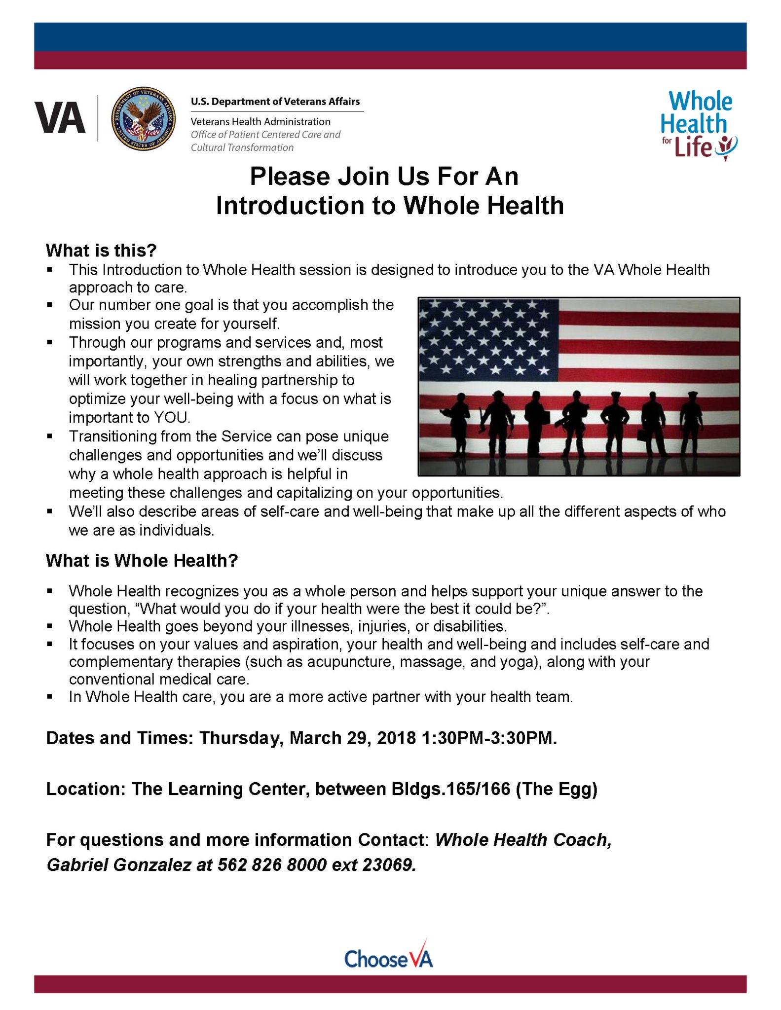 Va Long Beach Join Us For An Introduction To Whole Health When Thursday March 29 1 30 3 30 P M Where Valongbeach Learning Center The Egg Map Available At T Co 7t9soivzzo Contact Gabriel Gonzalez