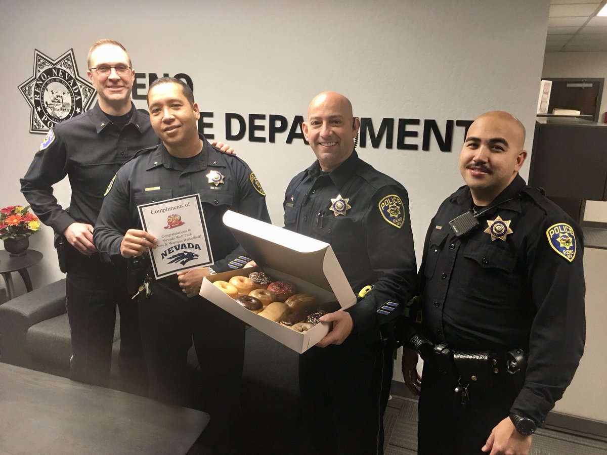 The <a href="/RenoPolice/">Reno Police</a> Dept especially wants to thank <a href="/Doughboysreno/">DoughBoys Donuts</a> and <a href="/NevadaHoops/">Nevada Basketball</a> for being in the #SweetSixteen!