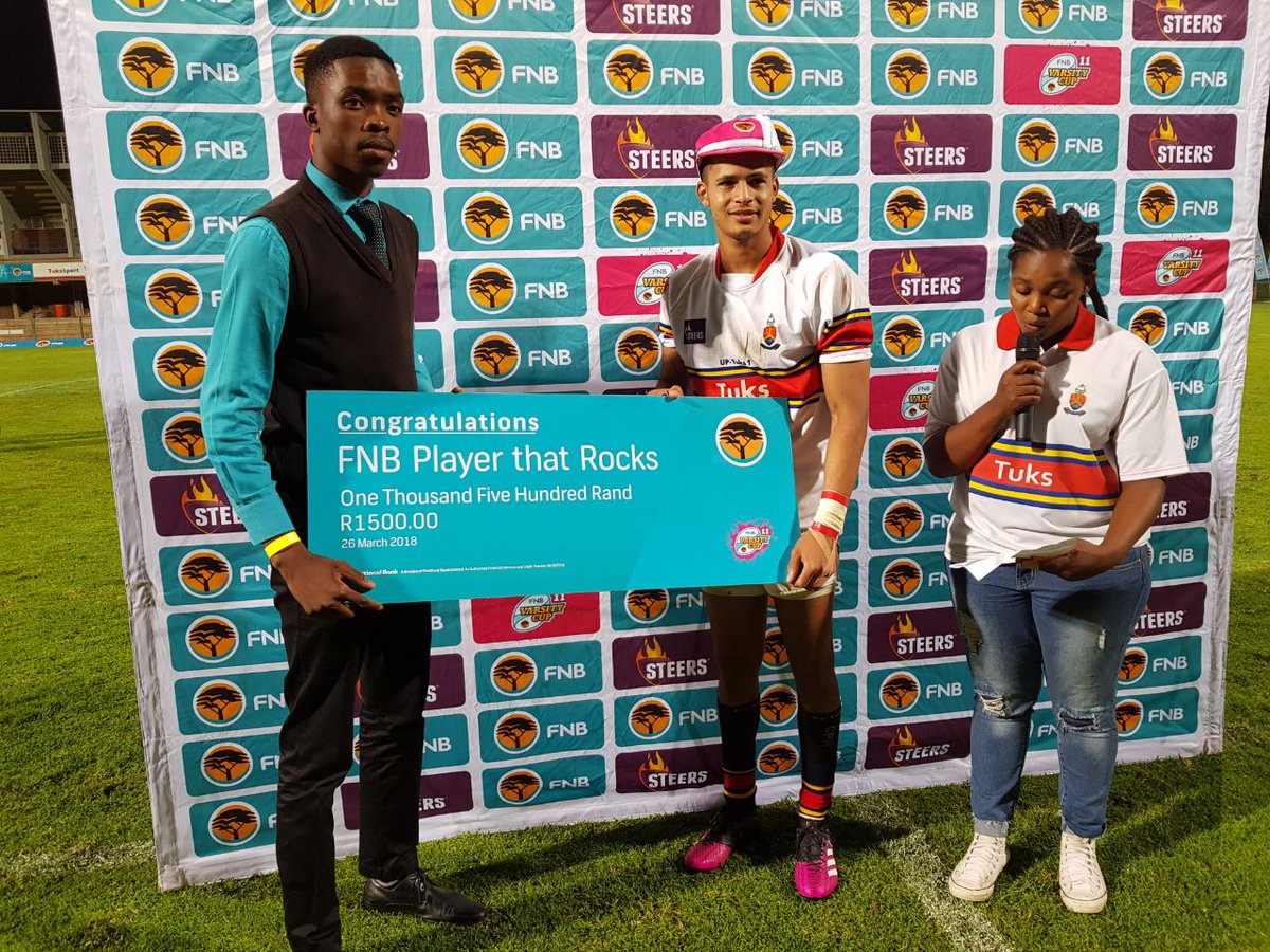 varsitycup's tweet photo. FULL TIME and @TuksSport have hammered @Madibaz4U. Cameron Hufke picks up the #FNBPlayerThatRocks award for his exceptional performance. 

FNB Tuks 82 - 21 FNB Madibaz. 

#FNBVarsityCup11 #MaketheTeam https://t.co/xEwjEuNvdj