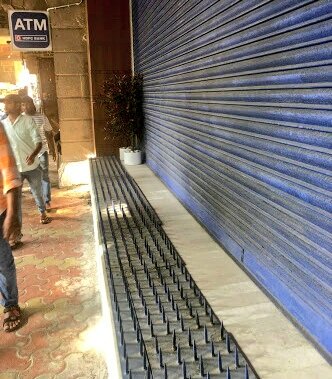 SirJadeja's tweet photo. These Anti-homeless Spikes Installed By HDFC Bank (Fort Branch, Mumbai) Shows How Inhuman Humans Could Get. If Anyone (Human/Animal) Falls On It By Mistake It Could Be Fatal. These Must Be Rooted Away ASAP. 🙏 #ShameOnHDFC https://t.co/sKXKiuL8Ek