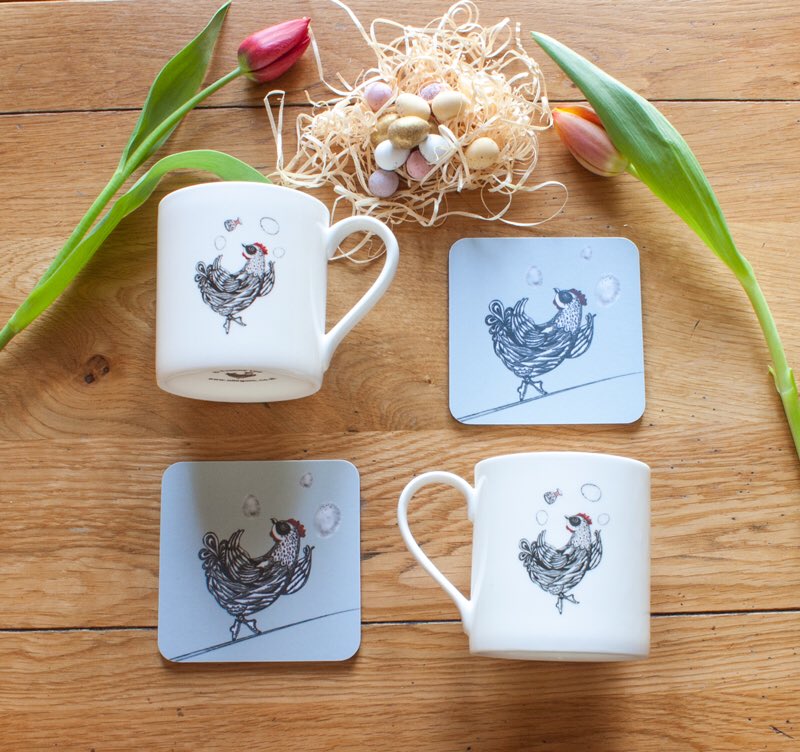 AllegoricDesign's tweet photo. Good Evening everyone #DorsetHour @Dorset_Hour how lovely are the light nights! Just to let you know we have a Jessy Juggling Chicken mug and coaster gift set over at https://t.co/oHvXz8XBvT ready for the Easter cuppa to go with the chocolate. https://t.co/MZNc3TN9lq