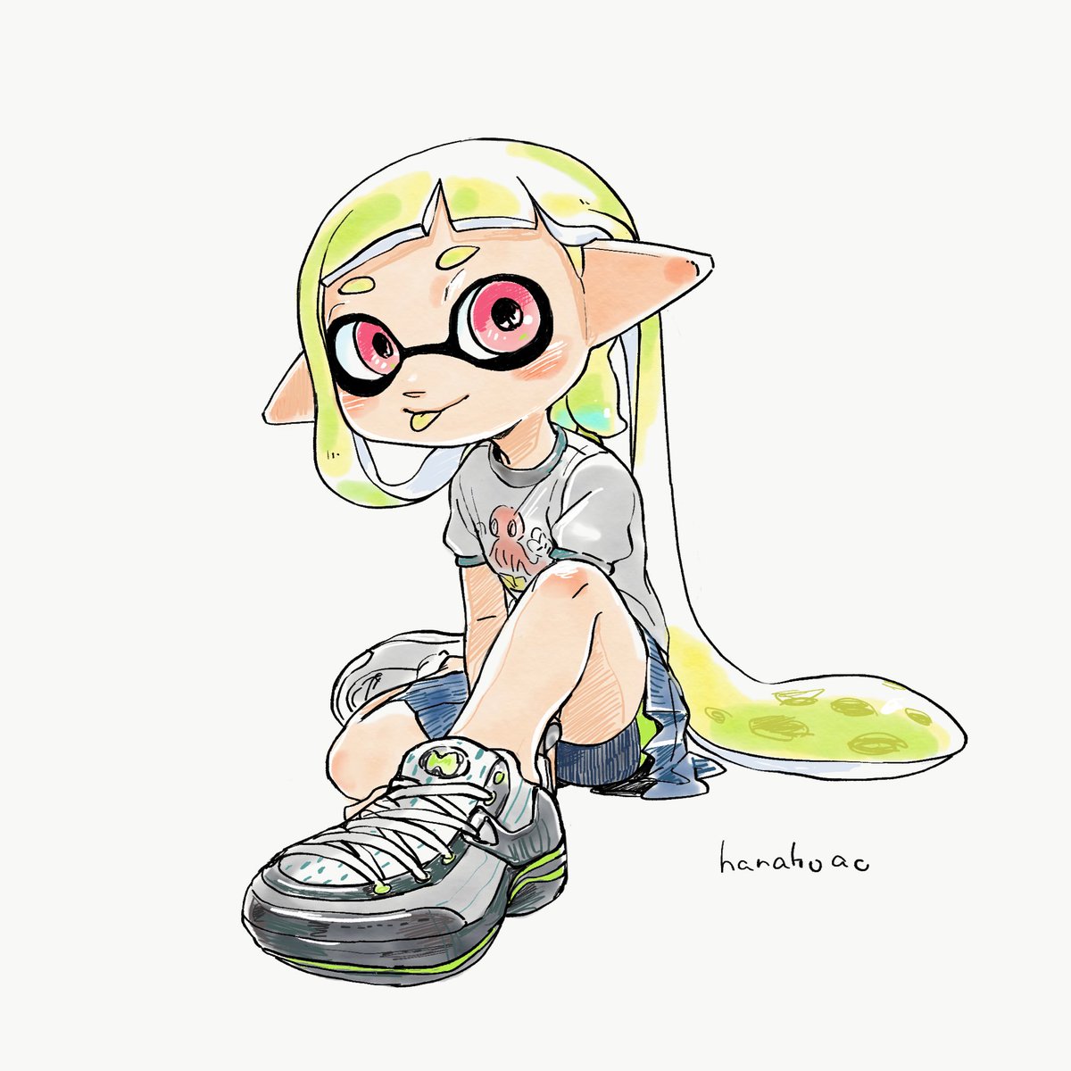 インクリング ,イカガール(スプラトゥーン) 「靴フェスは人気モデル派でした👟 」|はなこあおのイラスト