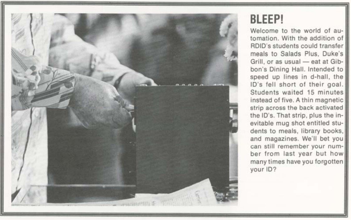JMUSpeColl's tweet photo. You know that little card you swipe to do pretty much anything on campus? To eat, to go to your dorm, to print something?
Yeah, well once upon a time those weren't a thing and when they were introduced on campus in 1979, students were not happy. #JACard https://t.co/8t2lkkdpAy