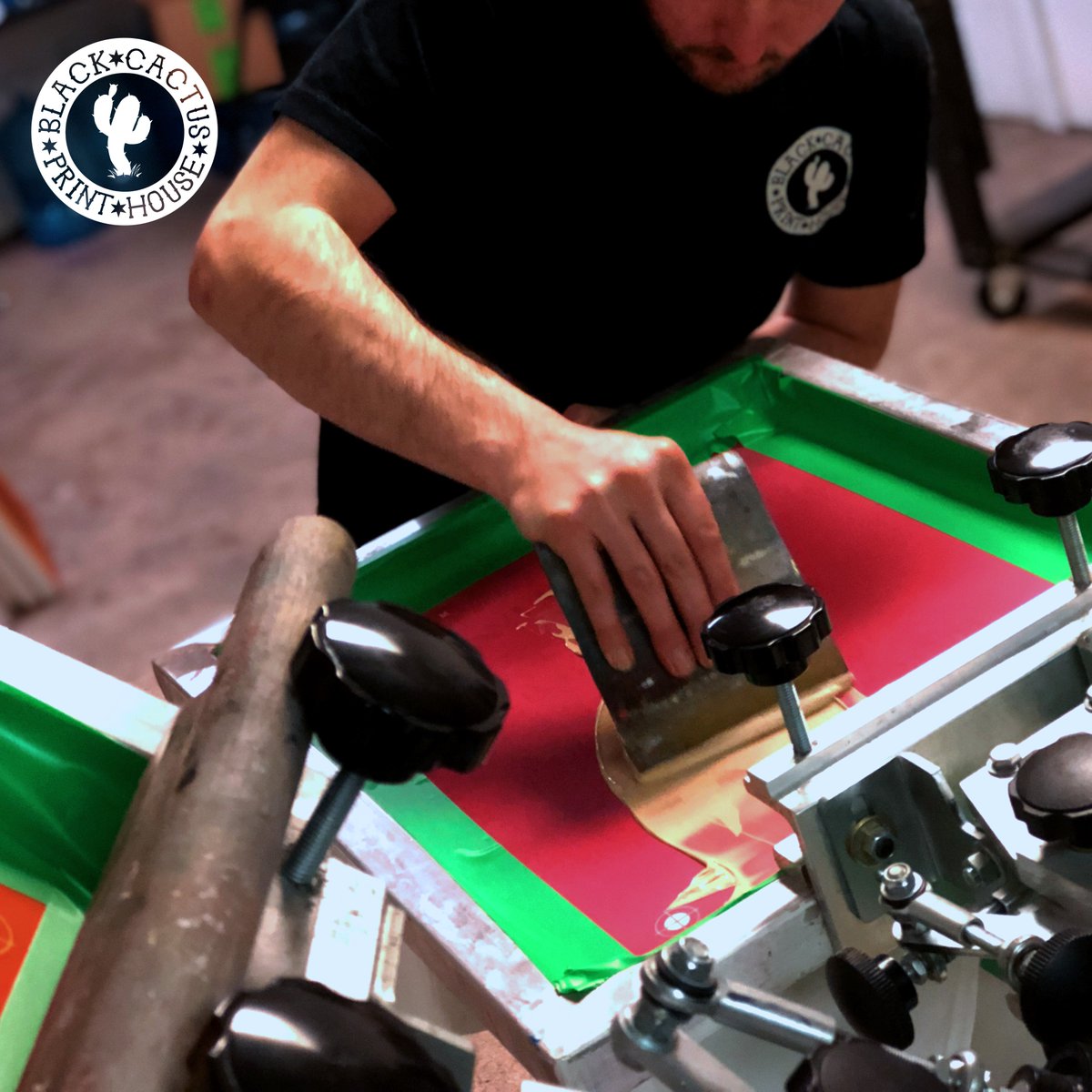 BCPrinthouseIL's tweet photo. Laying down some ink for a @XanZoto limited print! Being precise is a key part to having your print come out perfect. Check out our website https://t.co/Bbm5cmpaym for more information on our printing methods and fill out a quote form today! #MusicMonday #design #streetwear https://t.co/BppMHYum5z