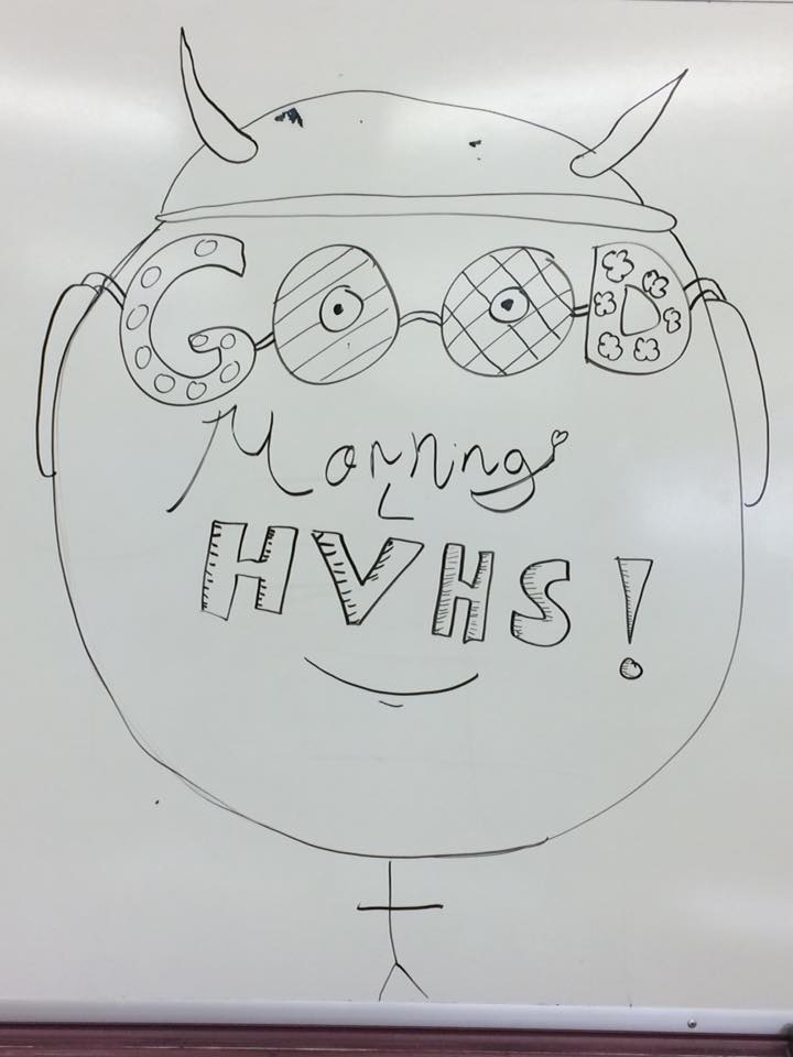 cherylanne1963's tweet photo. "Someone" left a message on my whiteboard...and it was a good morning!  Thank you  #HVHS_NB☀️ https://t.co/8IHiINQIBC