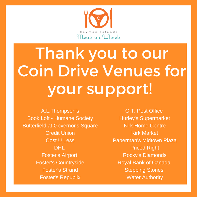 MealsOnWheelsKY's tweet photo. Our Coin Drive was a huge success! Thank you to all of the businesses across Cayman who allowed us to flag their doorways to collect donations on Friday 23 &amp; Saturday 24 March! 
#MealsonWheelsCoinDrive2018 https://t.co/BzWhzATIe8