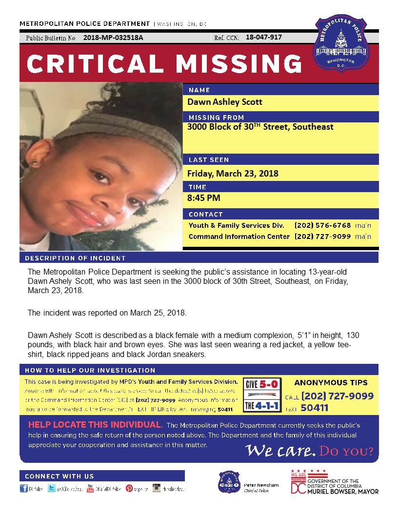 DC Police Department On Twitter Critical MissingPerson Dawn
