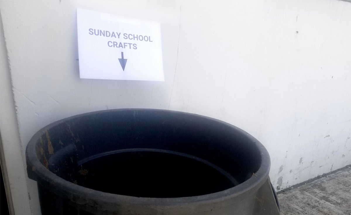 Children’s Ministry Installs Dedicated Trash Can For Throwing Away Your Kids’ Crafts On The Way Out Of Church babylonbee.com/news/childrens…