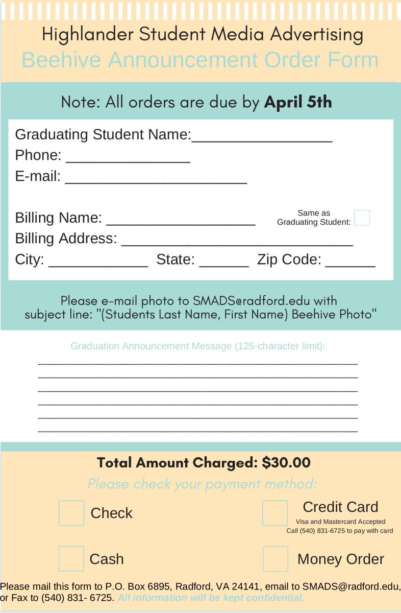 Calling all seniors if you’re interested in having your announcements for graduation posted in the Beehive, follow the instructions listed below and send the form in by April 5th! 🎓