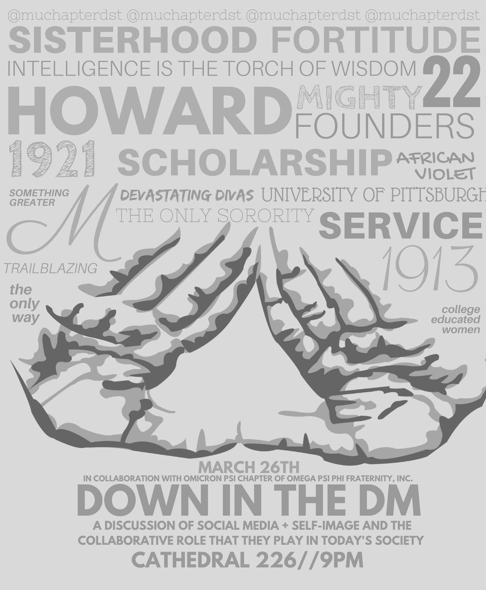 MuChapterDST's tweet image. Be sure to come out tonight and join the Ladies of Mu and the Men of Omicron Psi ( @opsi1927 ) as we discuss all aspects of social media and the collaborative role that it plays with self-image in today’s society. See you tonight!!