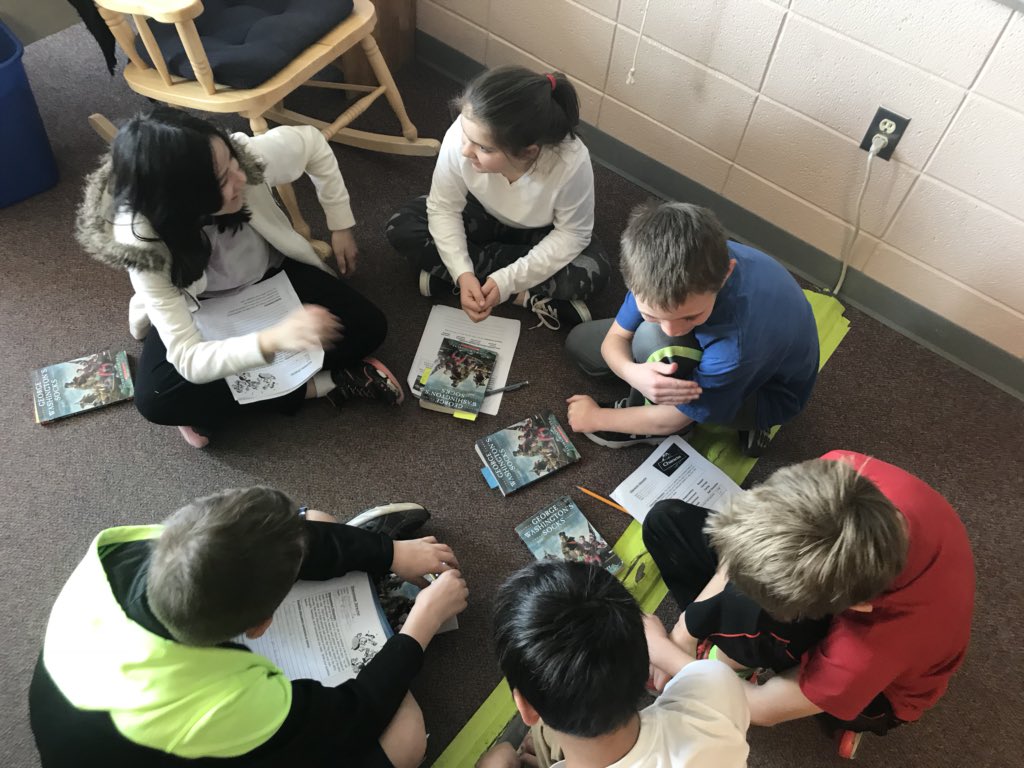 5th graders engaged in deep conversation during literature circles. <a href="/hcpss_bpes/">Bushy Park ES</a> <a href="/hcpsselemla/">HCPSS Elem Lang Arts</a> #literacyimpact