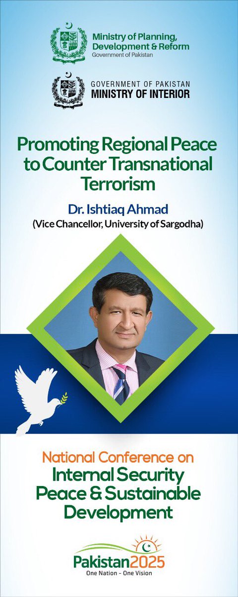 PlanComPakistan's tweet photo. On the other hand; Dr. Ishtiaq Ahmad  (Vice Chancellor, University of Sargodha) would shed light on the significance of:

“Promoting regional #peace to counter transnational terrorism”

#Panel_1

#Peace4_Sustainable_Development https://t.co/H5saiAvZB5