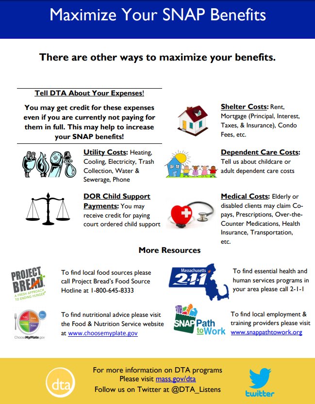 BOSfoodjustice's tweet photo. Did you know you can maximize your SNAP benefits? You can get credit for expenses such as utility, shelter, dependent cost and many more...Tell @DTA_Listens your expenses and you may increase your SNAP benefits! 
#BOSfoodaccess #SNAPbenefits #EBT #SNAP https://t.co/MKK2Koz8cq