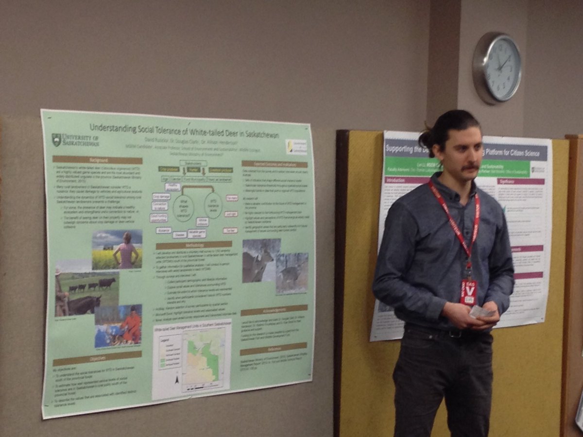 yukondoug's tweet photo. Social tolerance for deer in SK: David Ruzicka presents his research proposal @usaskSENS Symposium Day 2018 https://t.co/ynFdgkw49K