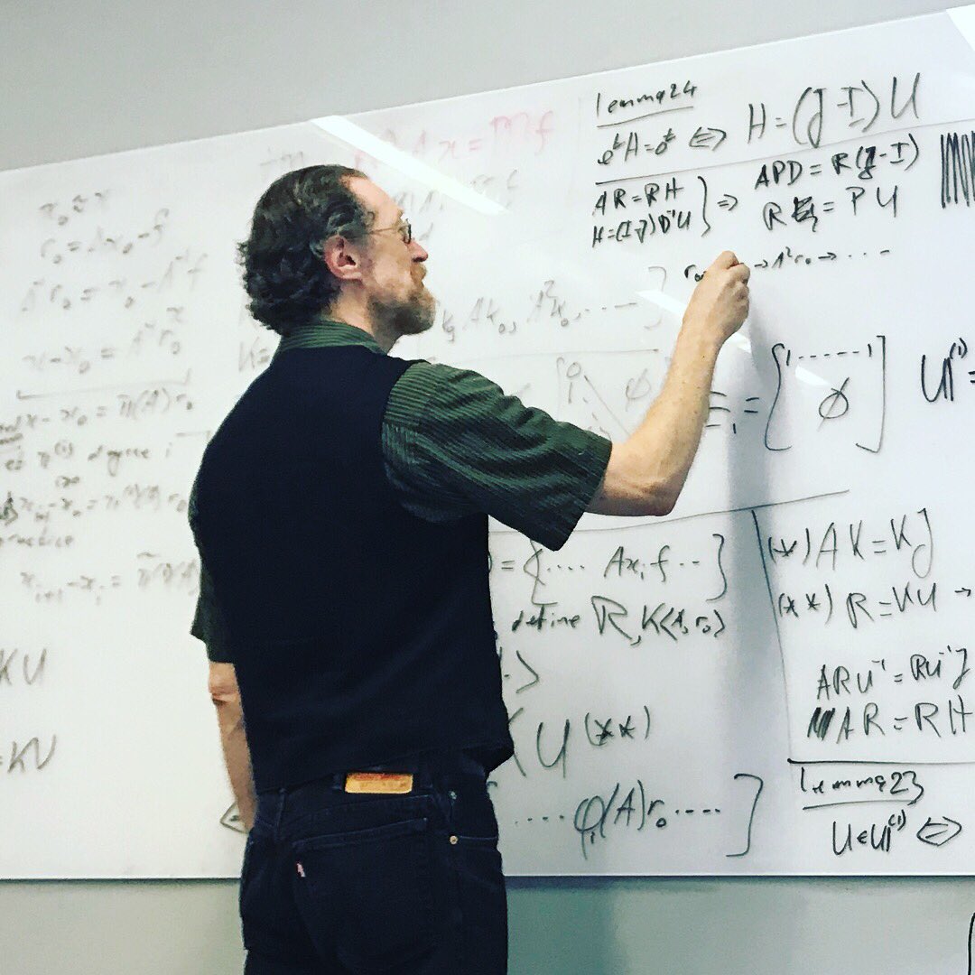 hpcgarage's tweet photo. All of iterative methods for linear systems on one board and 4 (of 24) lemmas, courtesy of @TACC's immensely knowledgeable and faster-than-the-speed-of-sound Victor Eijkhout. Plus some solid BBQ. Now that's a research meeting! #w0rd #AxEqualsB #dérive #txlife https://t.co/fAQBV0tMfR