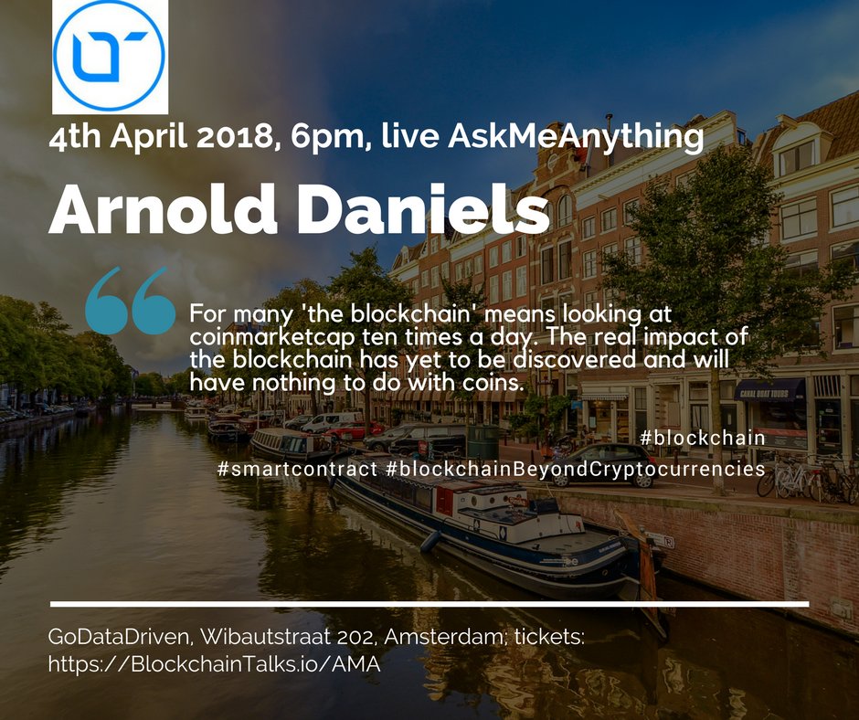 BlockchainTalkz's tweet image. 4th April 2018 pioneers such as Vinay Gupta, Scott Nelson or @ArnoldDaniels. Yes, they are ready to answer your questions in person. No Skype, no joke.

BlockchainTalks.io/AMA

Cover over and listen to world-known influencers on how they think a blockchain will shape the future.
