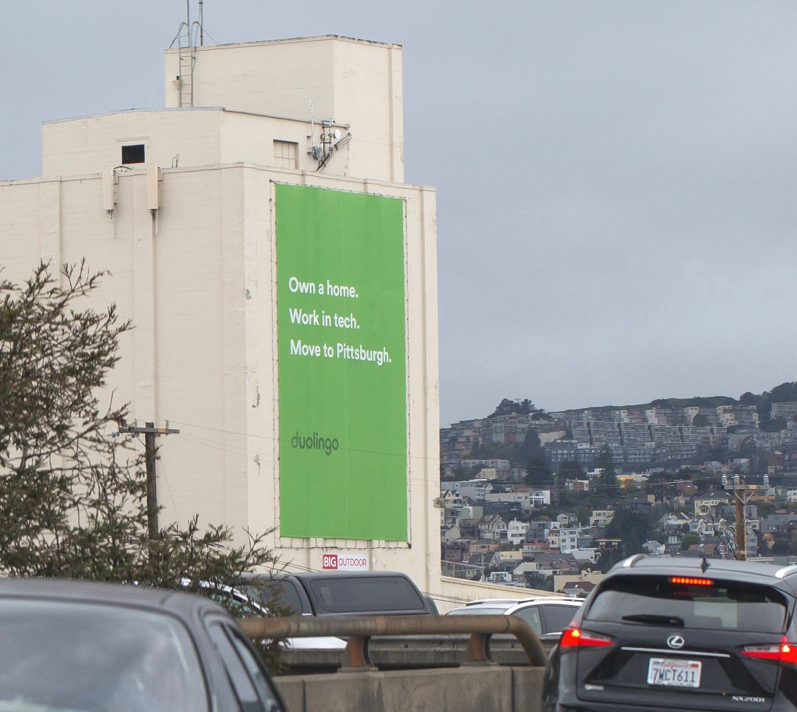 awmcmu's tweet image. .@duolingo makes a very good point, in their excellent Bill Board on Rte 101 in San Francisco!