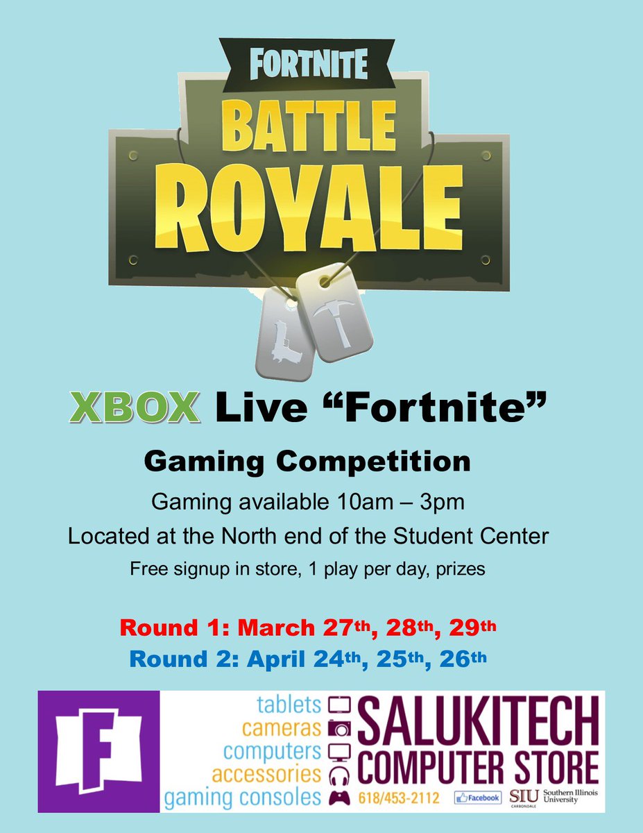 SalukiCompStore's tweet image. Come into the store between Tuesday and Thursday this week to participate in our Xbox Fortnite Gaming Competition! Prove you're the best Saluki gamer and you can win bragging rights AND cool prizes! 🎮🎮🏆😃