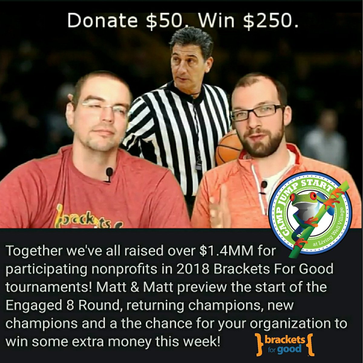 CampJumpStart's tweet photo. Every $50+ @BracketsForGood donation now until noon EST Friday = 1 chance to win an additional π²250 for @CampJumpStart!!!!! π
https://t.co/Fyv8cBYJWu
#BFG18 #EngagedEight #BFGSTL #Engaged8 https://t.co/zWsaVK6L83