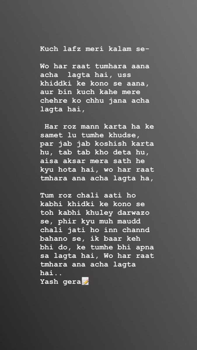 imyashgera's tweet photo. Woh Harr Raat Tumhara Aana...
#Kuchlafzmerikalamse #yashgera #spreadthemsgoflove #humanitarian #lobju https://t.co/liW2tKyXJg