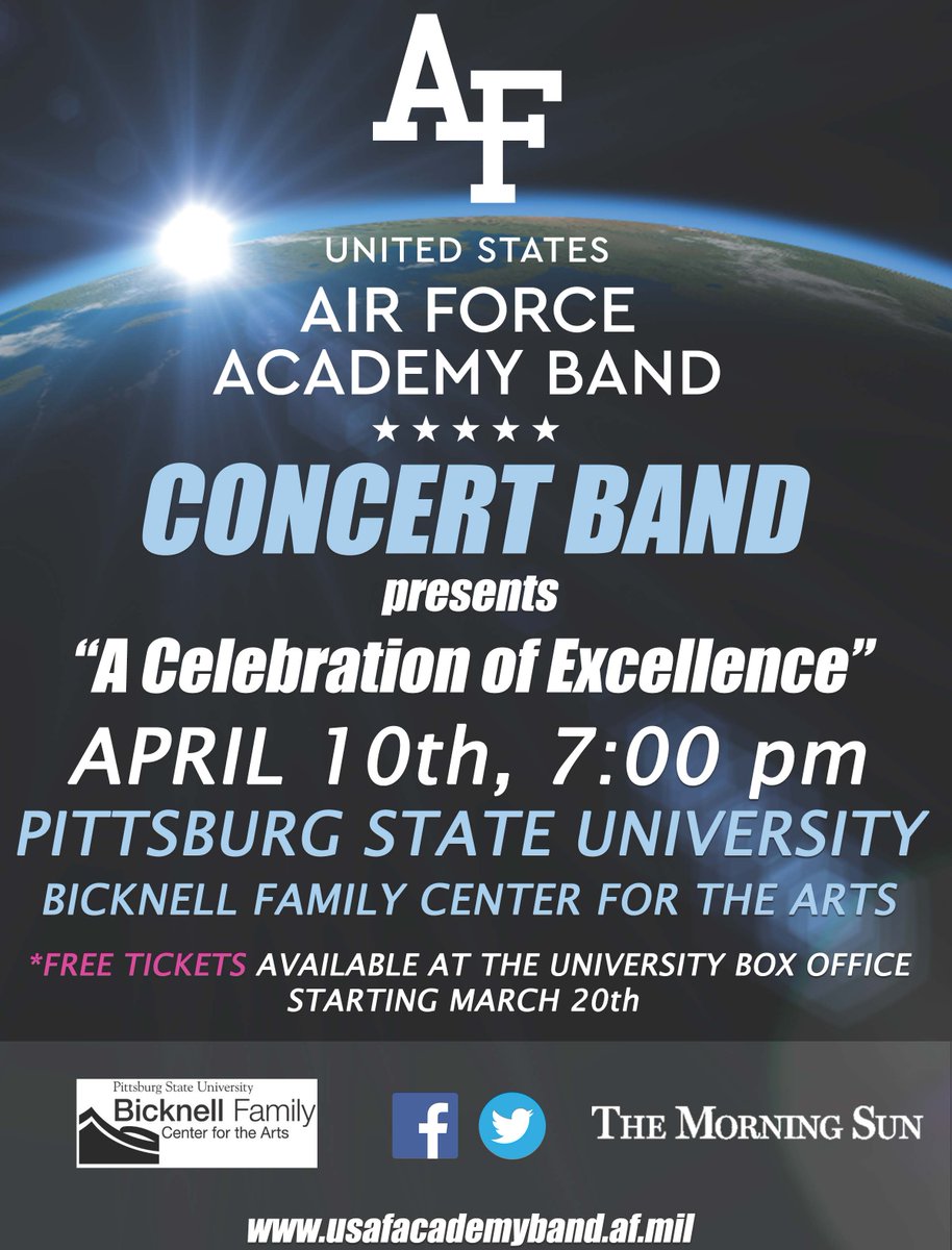 Stop by the Bicknell Center or the PSU Ticket Office and get your #FreeTickets! 

#USAFAcademyBand will be performing “A Celebration of Excellence” at the Bicknell Center on April 10th at 7pm!

@USAFA_Band