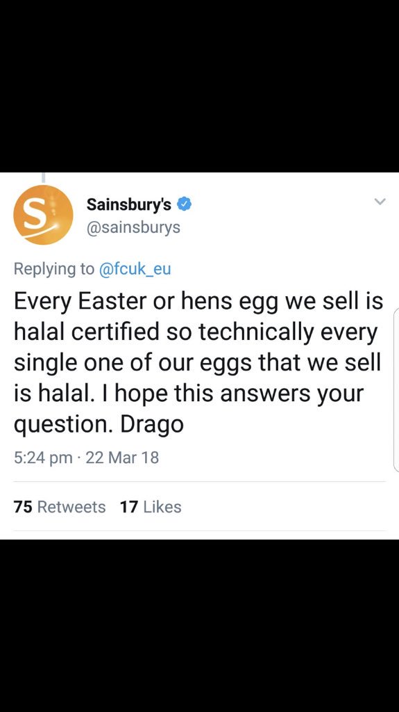 Easter is a Christian Holiday.  Why the fuck are the eggs Halal!  Islamisation of the UK.
