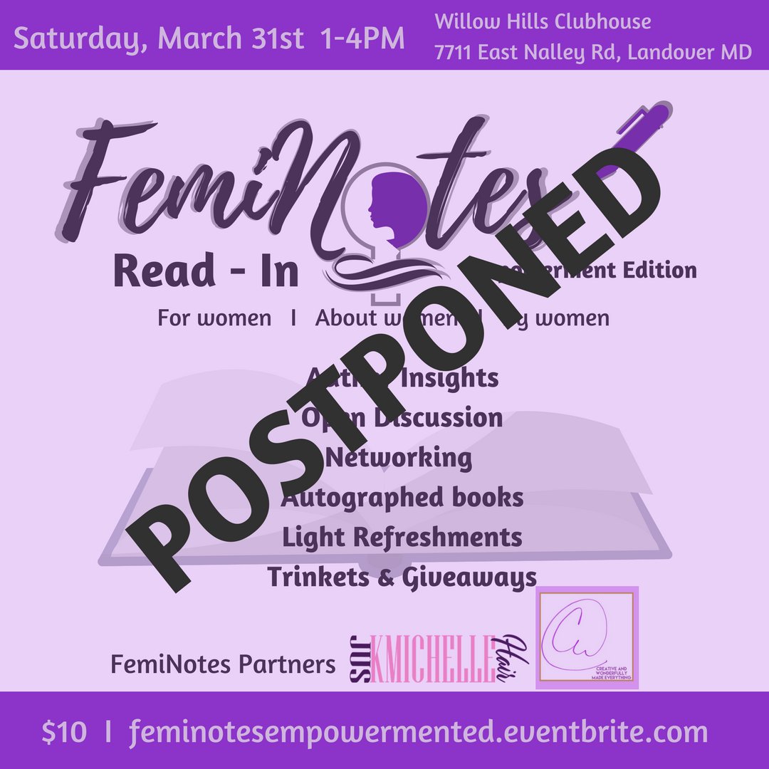 NASwrites's tweet image. Due to low-ticket sales and conflicting schedules, FemiNotes Read-In will NOT take place this Saturday. Thank you to those who expressed interest. Look out for the new date!