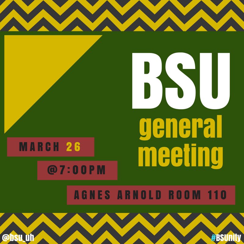 bsu_uh's tweet photo. Only 4 hours until the last General Meeting of the Semester!! Be there!!#BSUnity #bsu https://t.co/ZRVSoQkF0y