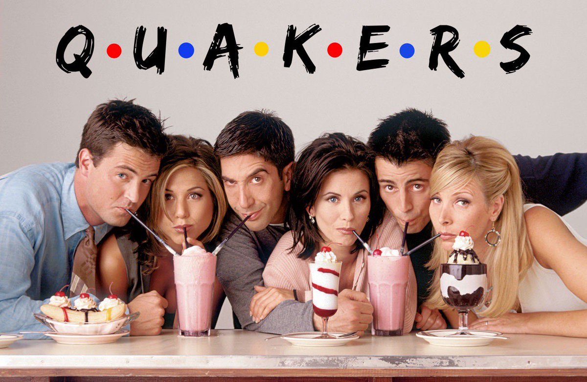SelenaSwitzer's tweet photo. I find it interesting that the Quakers preferred to be called friends. 
This was the first thing that came to my mind when I read that. #GNS211 #friendsnotquakers #didquakersdrinkmilkshakes https://t.co/m4g5xH5O6f