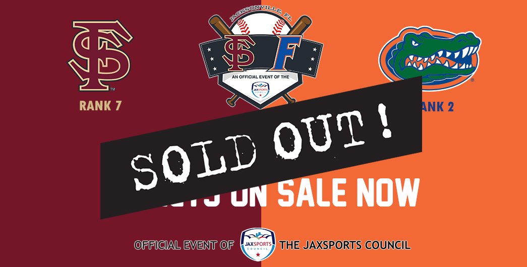 gatorbowlsports's tweet photo. Florida State - Florida baseball is officially SOLD OUT!

If you didn't get tickets, catch the game on the SEC Network.

If you have your tickets, we'll see you tomorrow night at 6 pm ⚾ https://t.co/RwnxyBh2Mz
