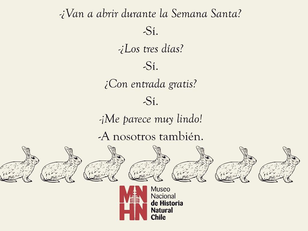MNHNcl's tweet image. Atención MNHN en Semana Santa 2018. Muy lindo. 😊🐰