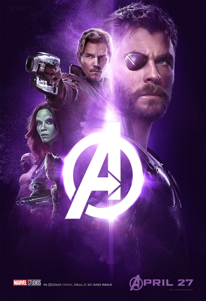 quieropastel's tweet photo. Purple!!! Also I love the space crew share a poster :)))) #infinitewars Thor and Groot are gonna be so great together, just watch. https://t.co/LttvLFu5Ax