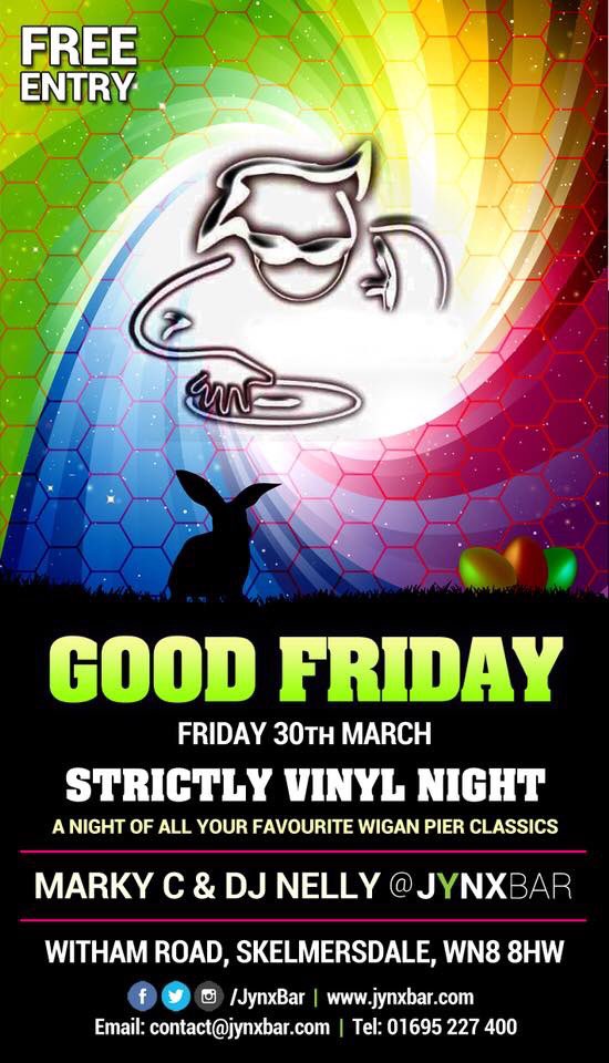 jynxBar's tweet photo. 🎉 G O O D  F R I D A Y!! 🎉
Come down to Jynx and reminisce with Marky C and DJ Nelly who will be playing some of the best old pier anthems!! 😎🎧🌟
#OldPierAnthems #Vinyl #SuperTunes #LateNightVenue #JynxPartyNights https://t.co/eU9v2Delqb