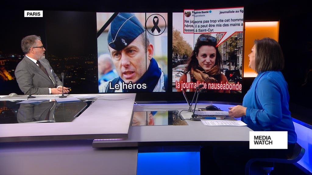 France24_en's tweet photo. MEDIAWATCH - France's hero gendarme: honoured and insulted https://t.co/a4wxQdoftX https://t.co/jv9LZD6TZC