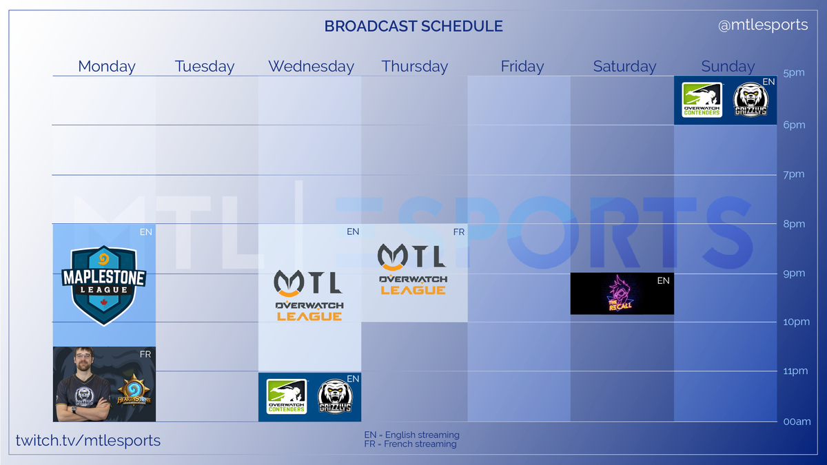 AcademieEsports's tweet photo. Our week program on 📺Twitch/mtlesports
Have a great week ! https://t.co/TCY3v4ZeLD