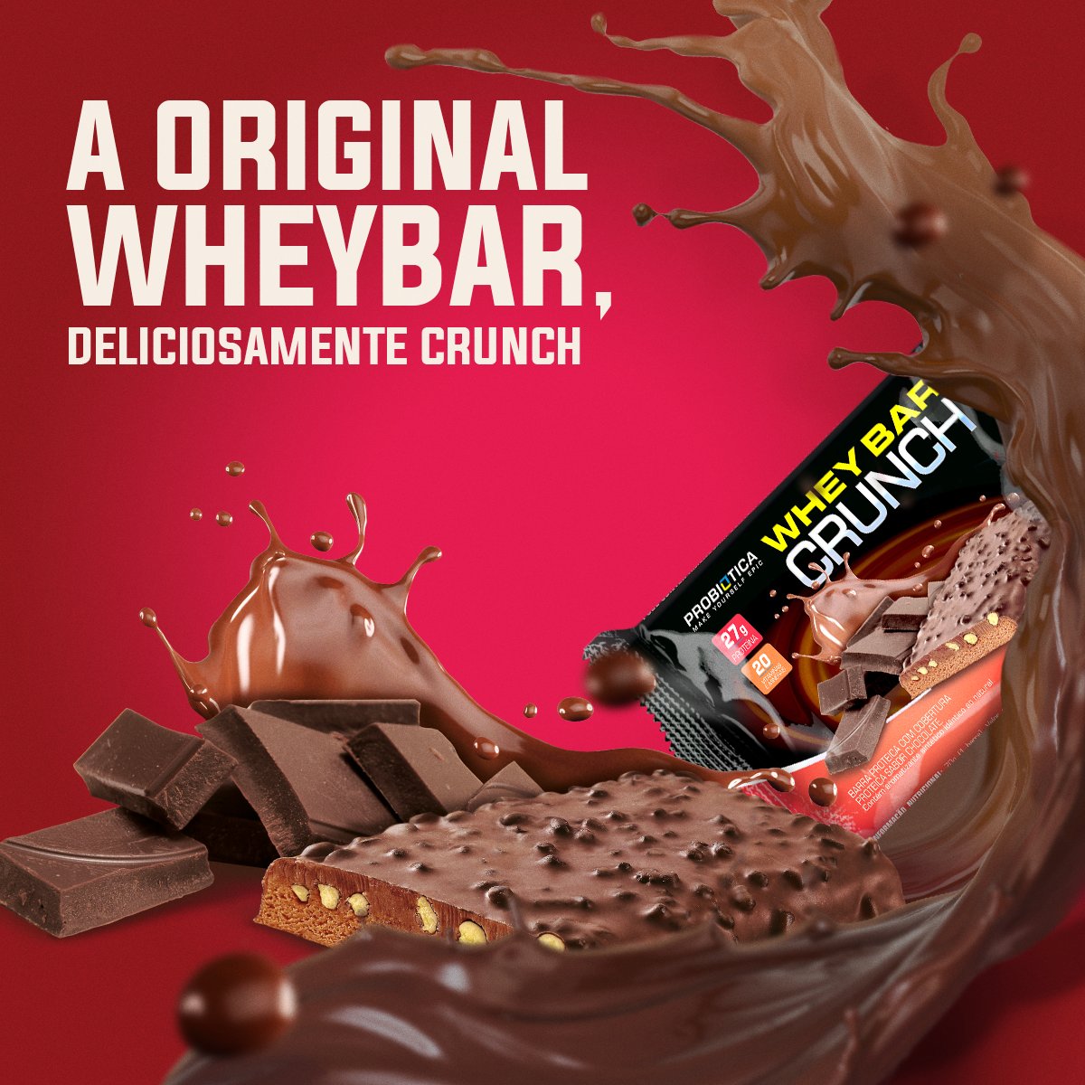 Probiotica_'s tweet photo. WheyBar Crunch contém proteínas tanto na cobertura quanto no recheio, fornecendo alto teor deste nutriente essencial, além de baixo teor de açúcar e adição de 20 vitaminas e minerais.A original WheyBar, deliciosamente crunch.
#Probiotica
#MakeYourselfEpic
#WheyBarCrunch https://t.co/7lgcVsLnCf