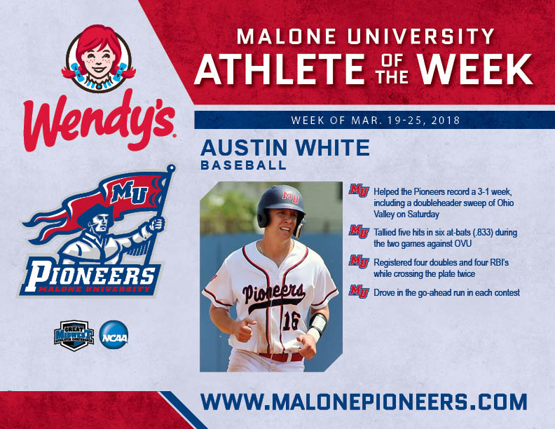 maloneathletics's tweet photo. Congrats to @BaseballMaloneU's Austin White, the @MaloneU Athlete of the Week! https://t.co/CiqO0hyhMq