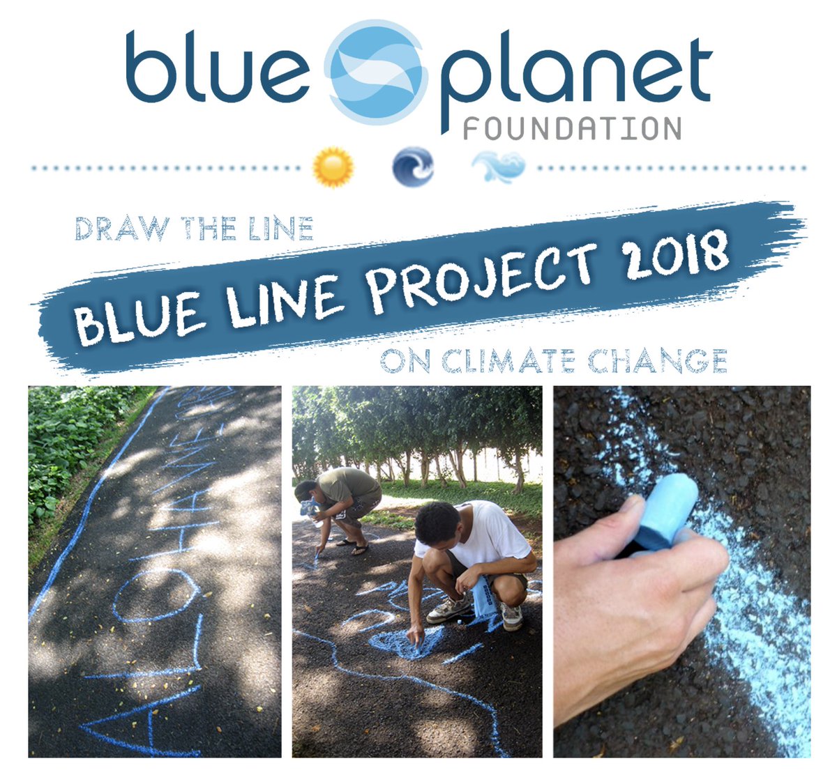 BluePlanetFound's tweet photo. Draw the line on climate change! On 4/21, 9a-12p, the Blue Line Project will bring together our communities to chalk iconic “blue lines” across the state that'll be impacted by 1-meter sea level rise. Register for a Blue Line event near you https://t.co/CEZ58ZlDBW. #DrawTheLine https://t.co/S4uPuFcIXW