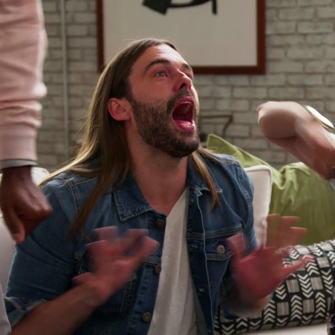 QueerEye's tweet photo. Regular Monday vs. Monday when Queer Eye gets renewed https://t.co/hIu2aK2AWW